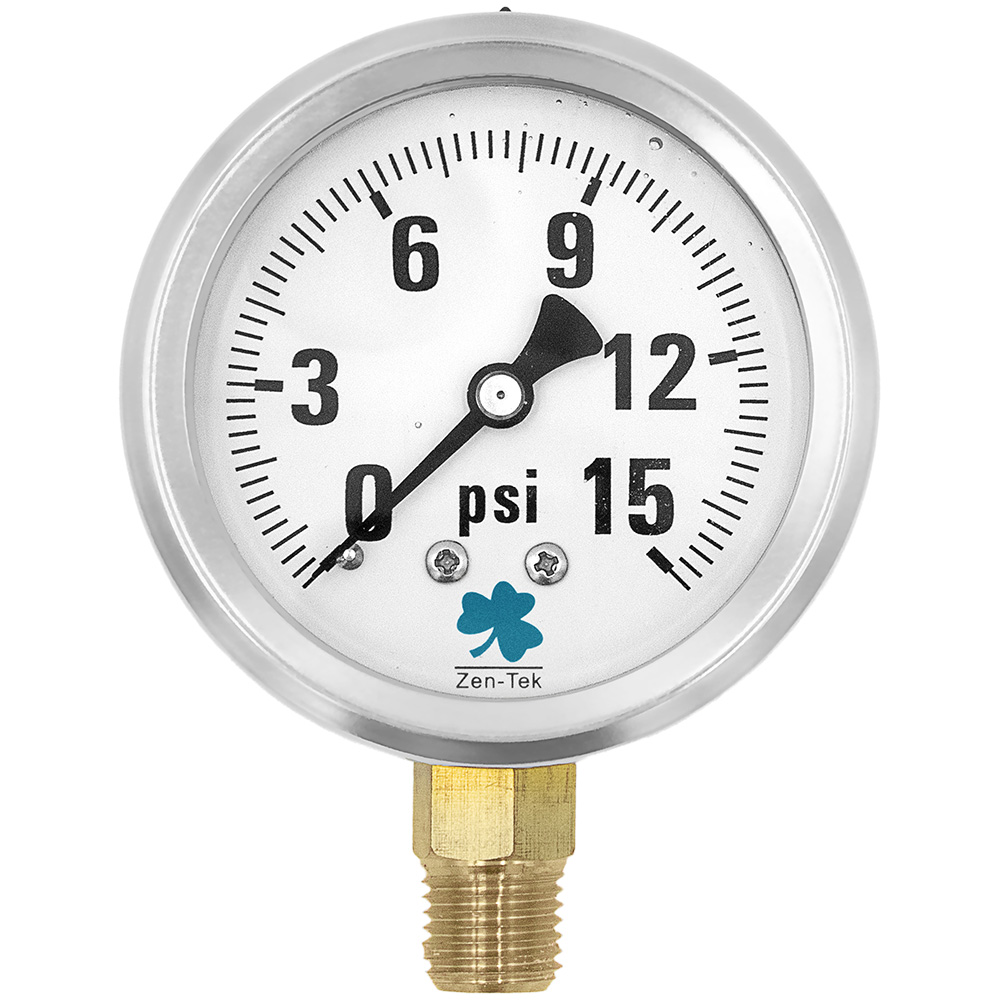 Zenport Zen-Tek Pressure Gauge LPG15 Liquid Glycerin Filled Pressure Gauge, 0-15 Psi (image for) Zenport Zen-Tek Pressure Gauge LPG15 Liquid Glycerin Filled Pressure Gauge, 0-15 Psi